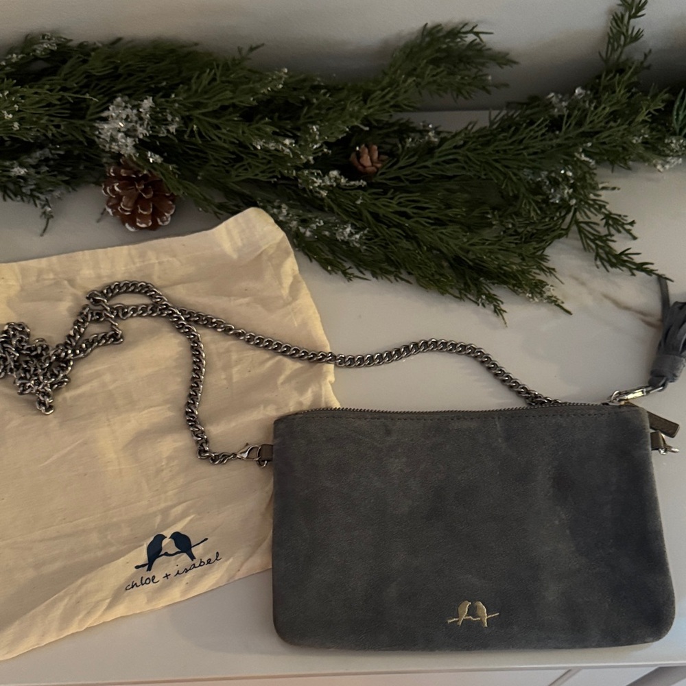 Gray Suede Crossbody Bag